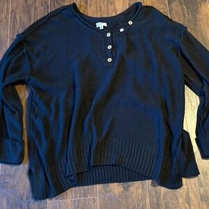 WONDERLY Women's Drop Shoulder Henley Black Sweater Size XL Long Sleeve Knit
